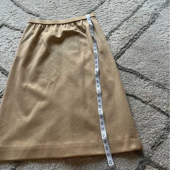 Vintage Bleyle Skirt midi long virgin Wool tan pull on Stretch Waist 14 - Picture 5 of 8
